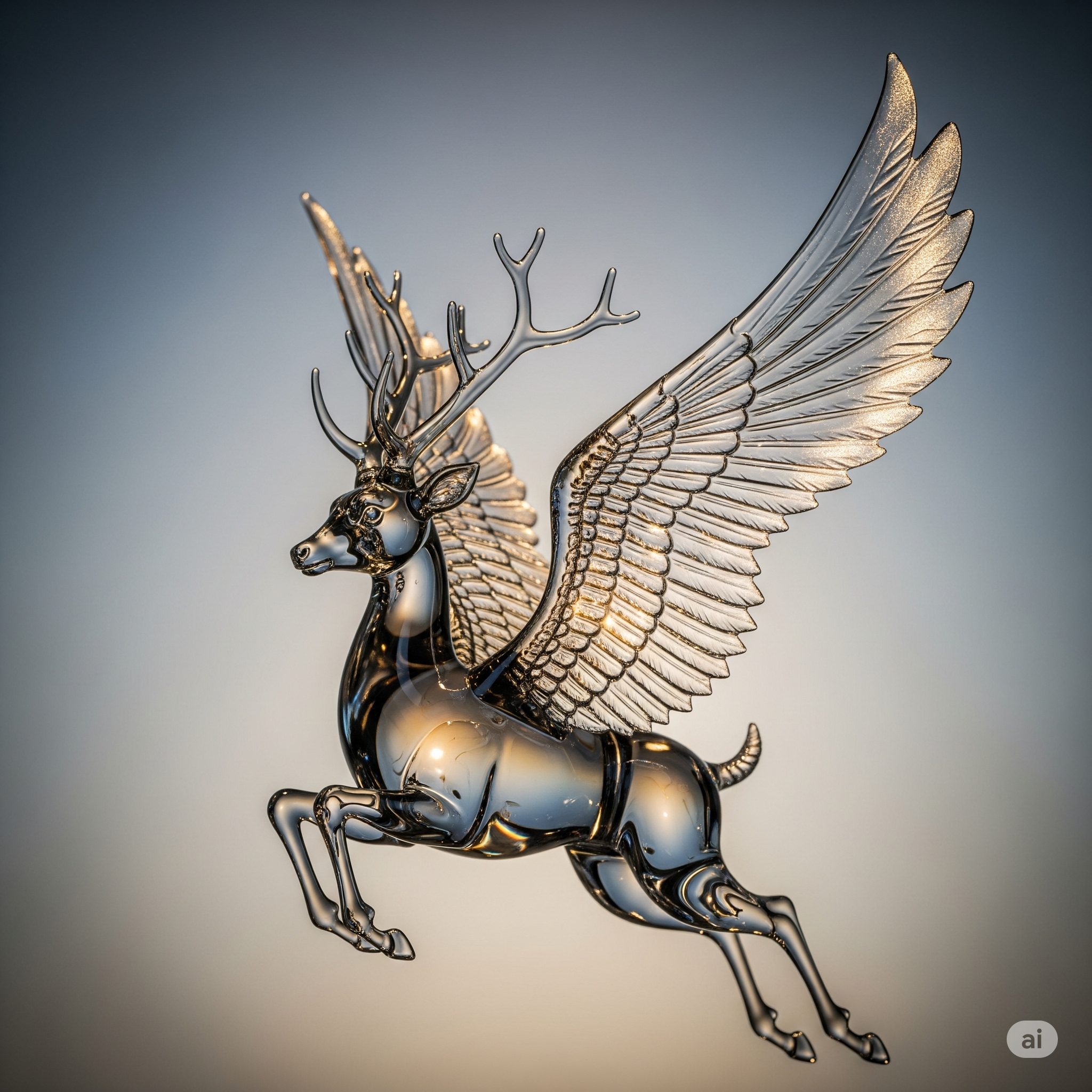 AI generated glass Peryton sculpture